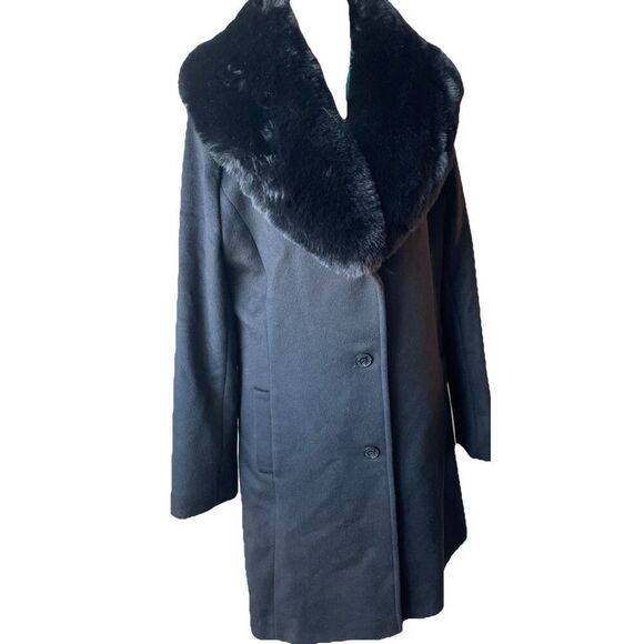 New RALPH LAUREN  Women's Faux Fur Shawl Collar Black Wool Blend Coat SZ 14 - Picture 4 of 6
